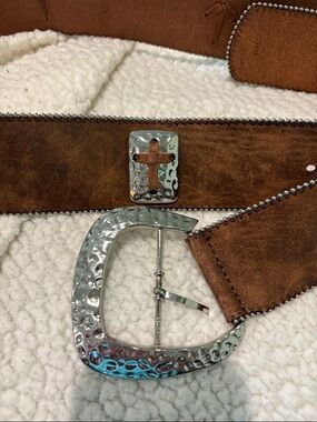 Hammered Silver Western Buckle Brown Suede Belt
2 1/4” wide,
47 1/2” long